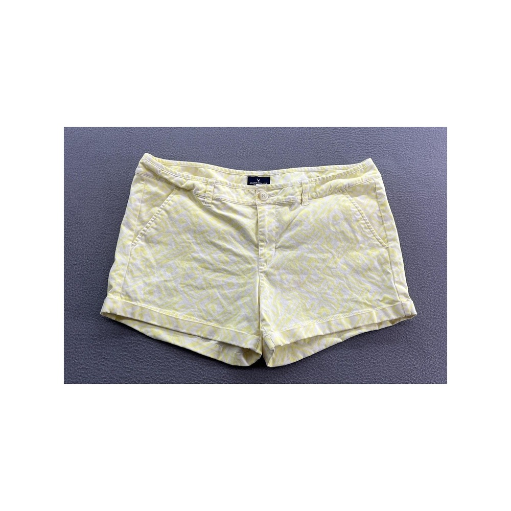 American Eagle Outfitters Shorts Women's 16 Midi Stretch Yellow White Geometric